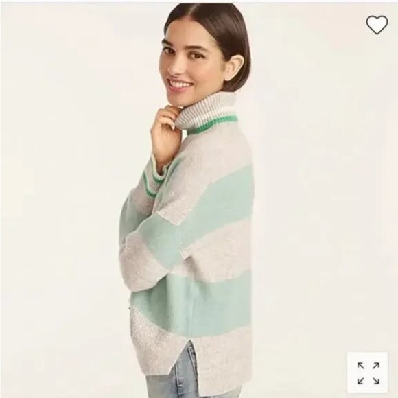 NEW J. Crew Striped Turtleneck Sweater in Supersoft Yarn green XL - Picture 2 of 11